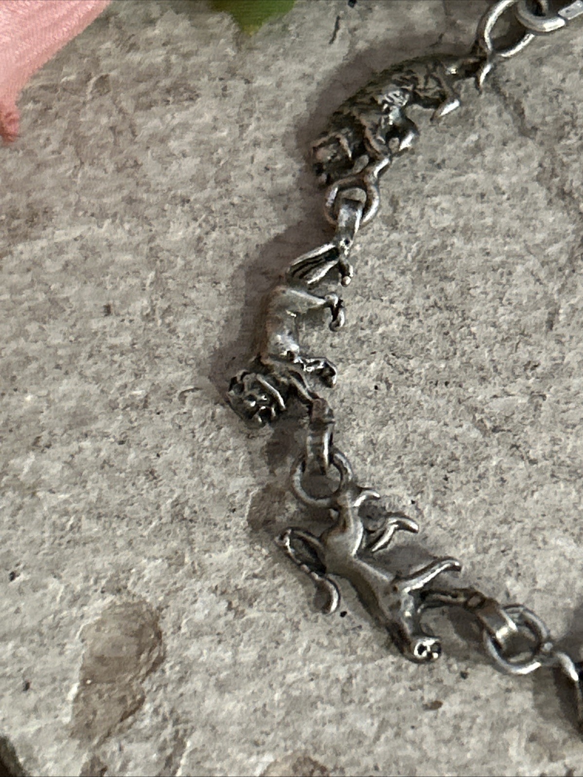 53. Vintage Sterling 925 Noahs Ark Animal Link Chain Bracelet 7 1/4″. 8.8g.