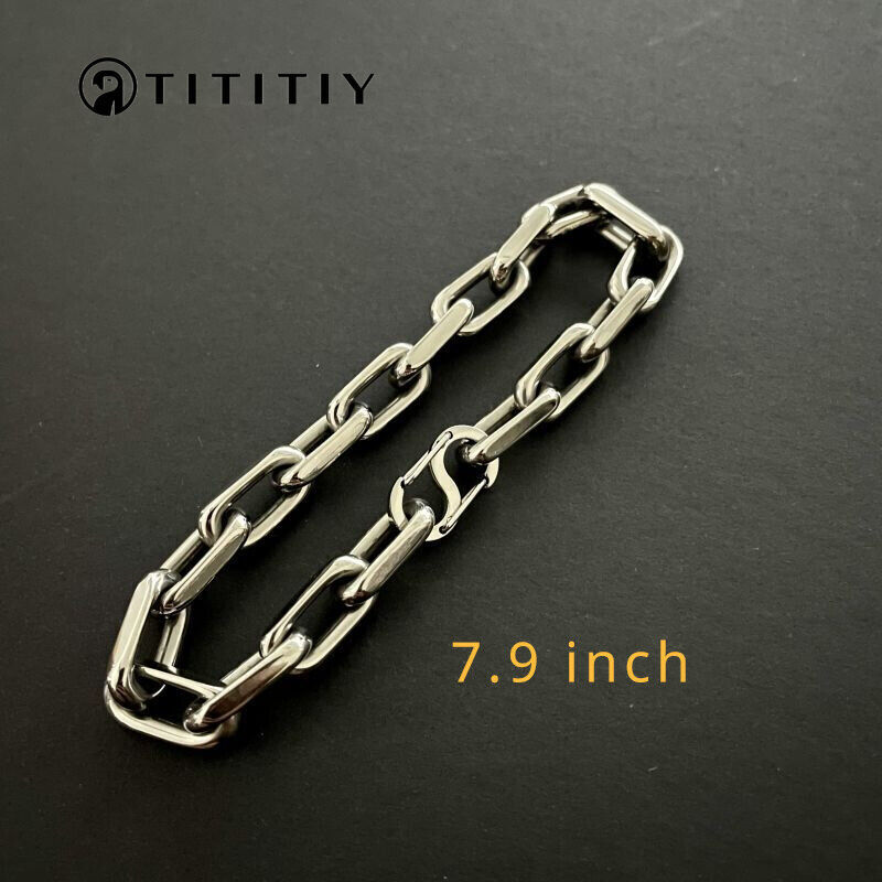 8mm Pure Titanium Chain Bracelet for Men’s Flat O-Chain Anti Allergy 7.9 Inch