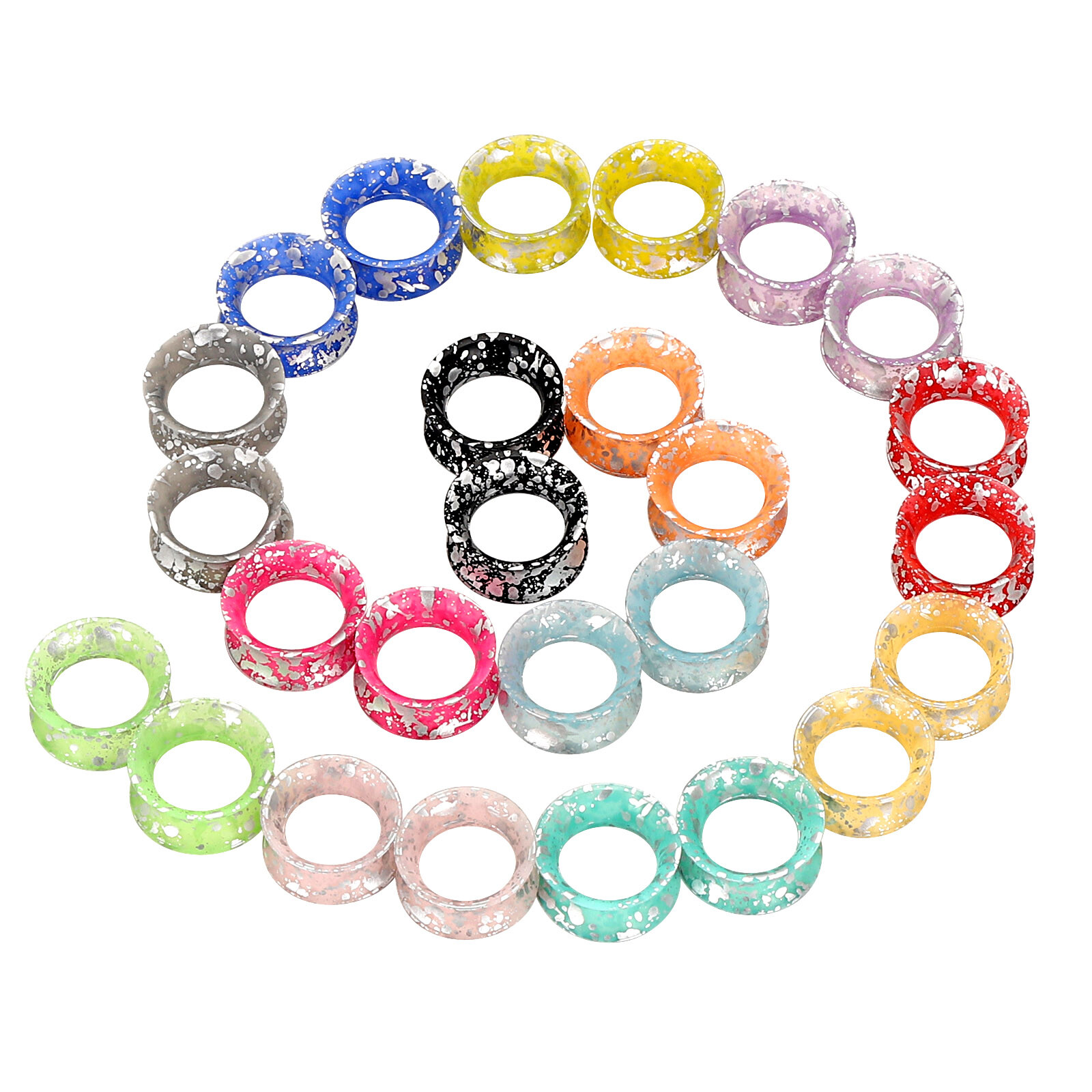 2pcs Soft Silicone Tunnels with Colorful Spots Piercing Jewelry Gauges 2g-1 inch