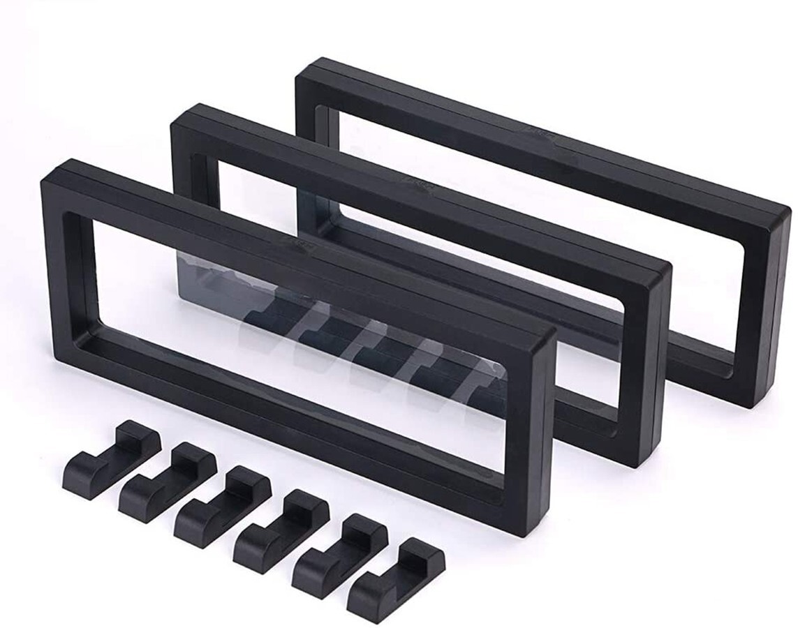 3Pcs 3D Floating Display Coins Case Black Stand Holder 9″×3.54″×0.75″ Frame B577