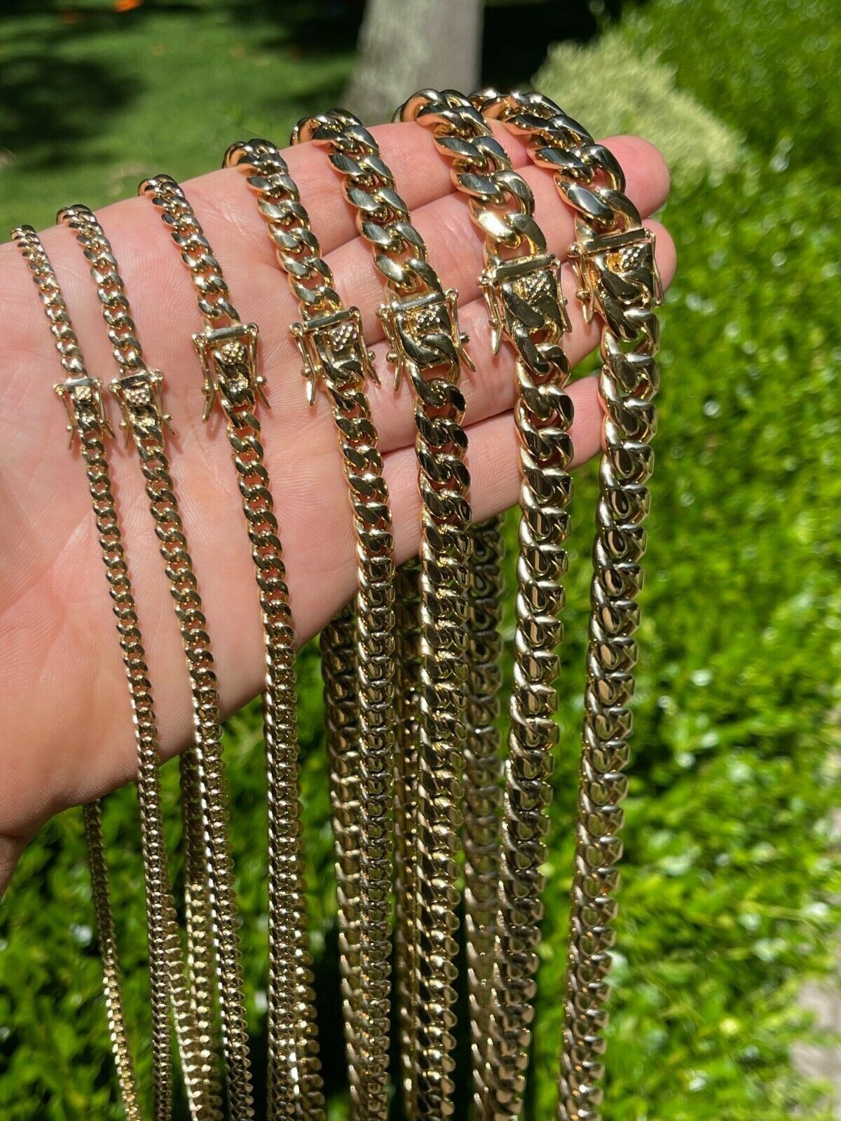Miami Cuban Link Chain Necklace Bracelet 14k Gold Plated Stainless Steel 6-14mm