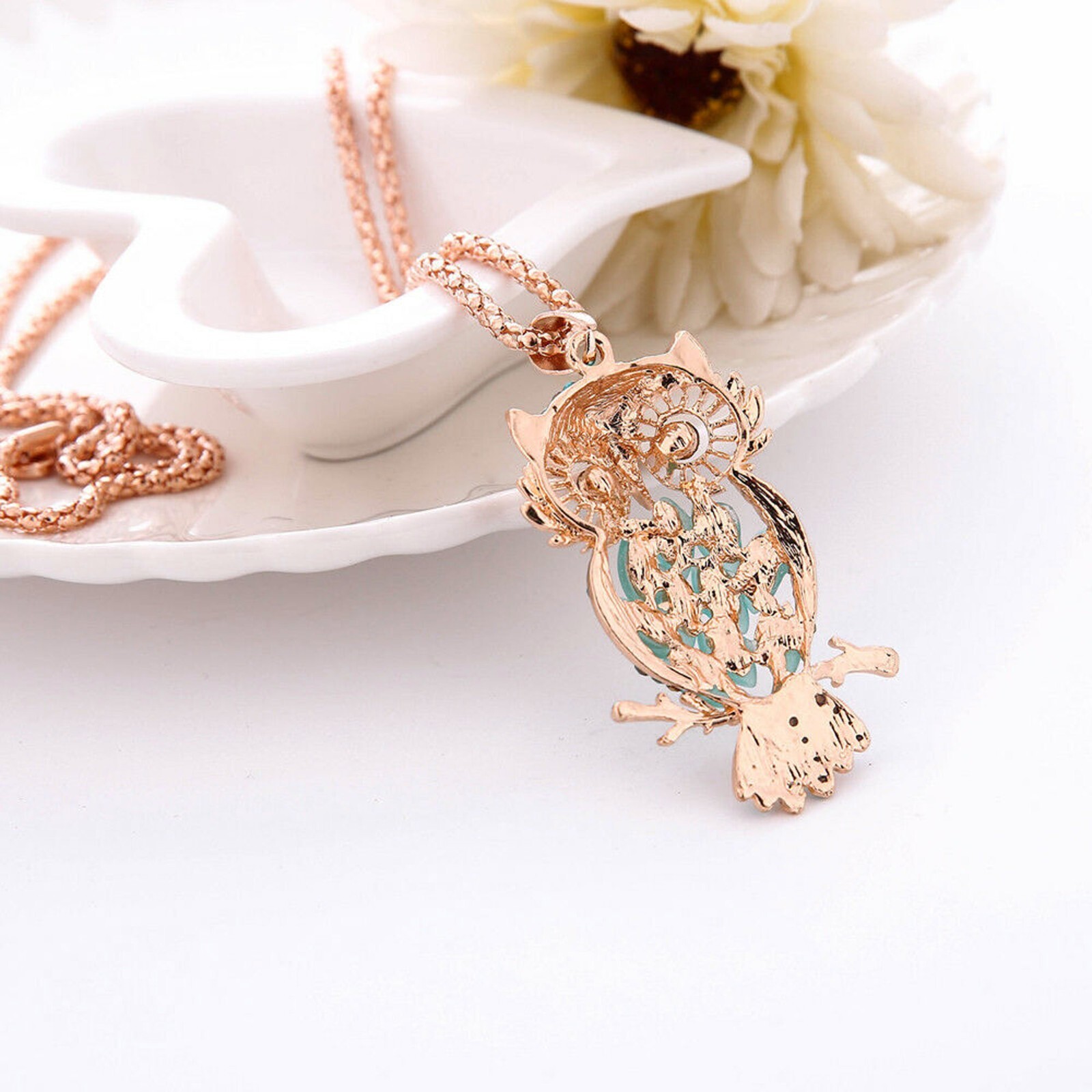 Owl Pendant w/Necklace Opal Lab Created/Plated Fashion Jewelry 28″ SELECT COLOR