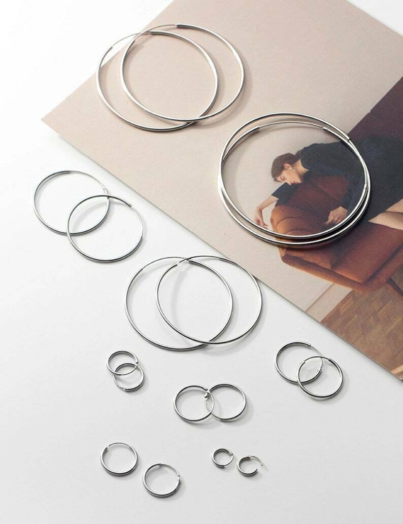 Men & Women 925 Solid Sterling Silver Endless Hoop Earrings Sizes 10MM – 75mm