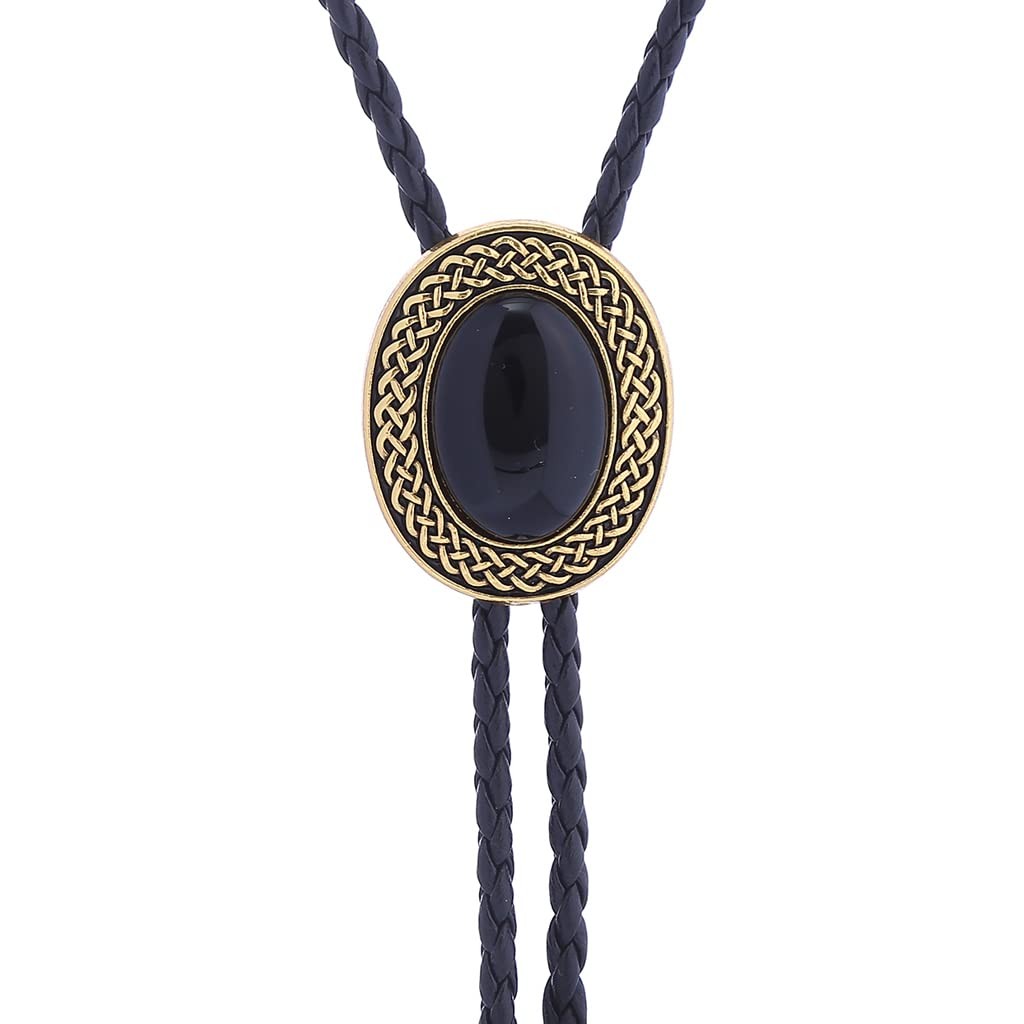 Bolo tie for Men Western Cowboy Leather Necktie Handmade Black Bolo ties Gold…
