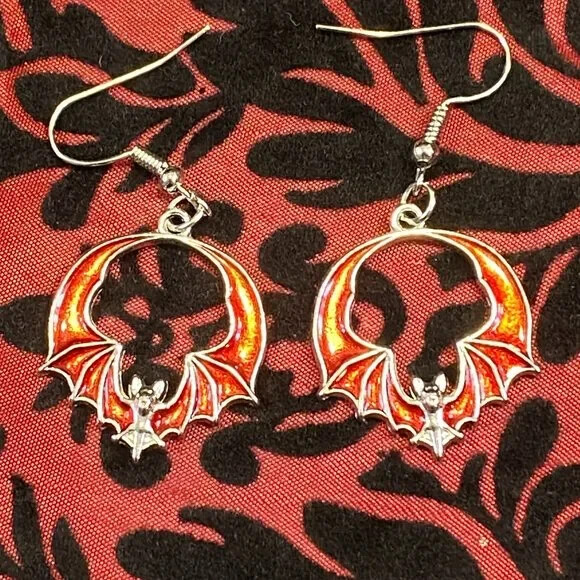Goth Emo Halloween Bat Fashion Hanging Earrings Lot Of 5