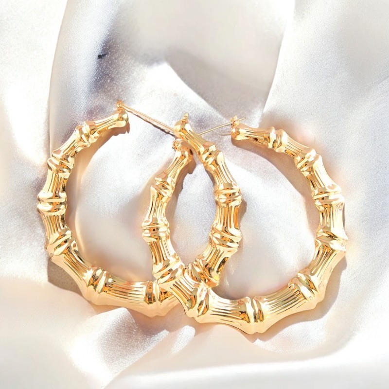 Large Heart Bamboo Hoop Earrings 2Pcs Silver Punk Hip Hop Statement Earrings