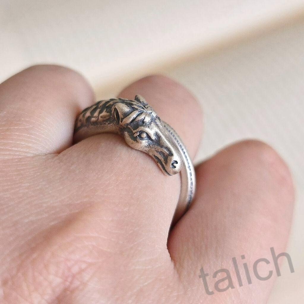 Antiqued Solid 925 Sterling Silver Horse Head Ring Adjustable Handmade Unique