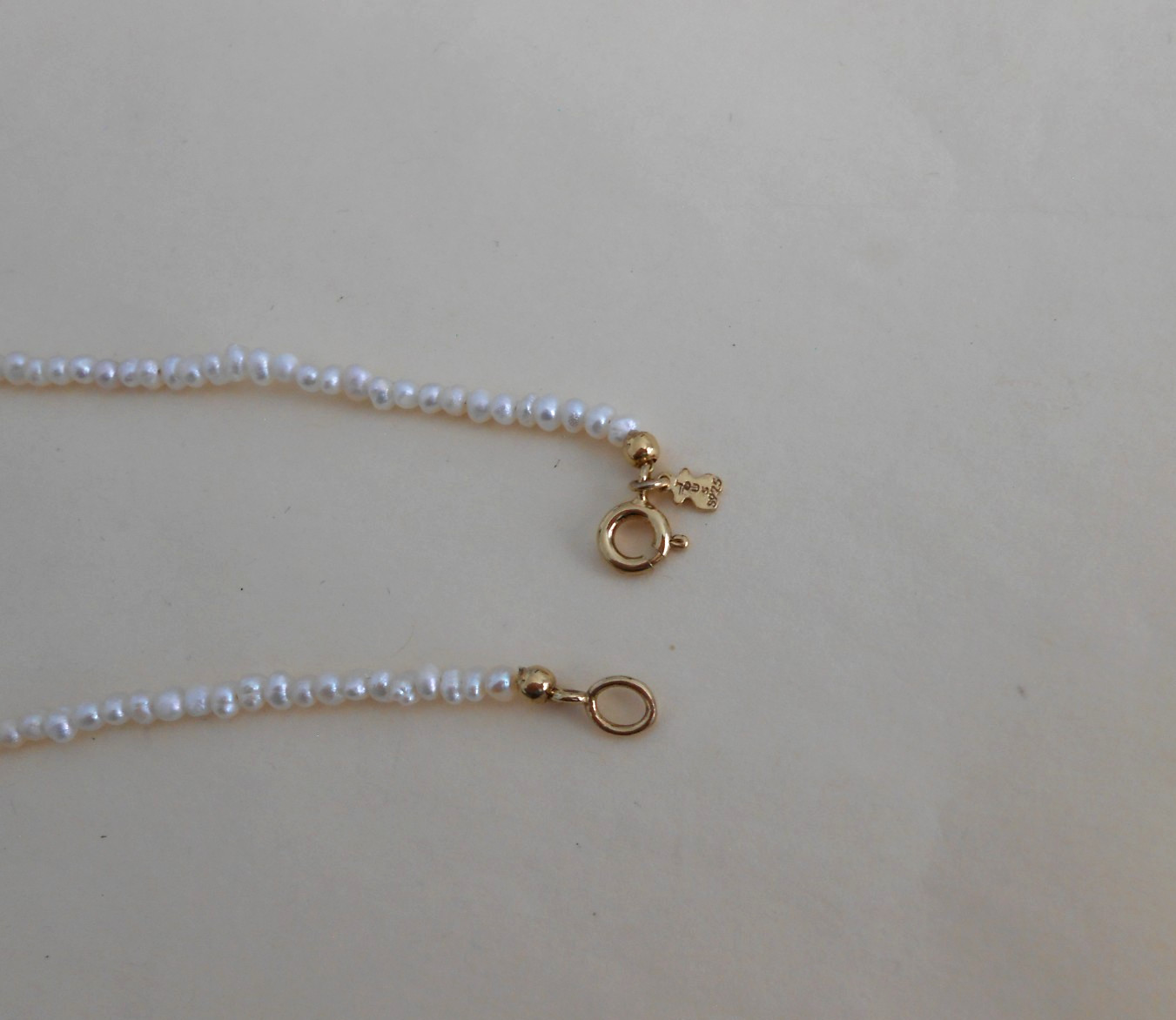 Tous 18k gold plating over silver 2mm Pearl Choker Necklace 38cm =15″