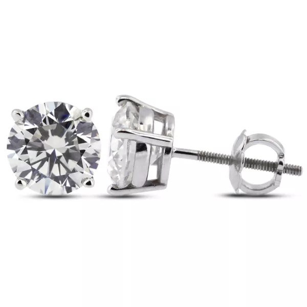 Stud Earrings Solid 14K White Gold Classic 0.50 CT Round Natural Diamond G VS2