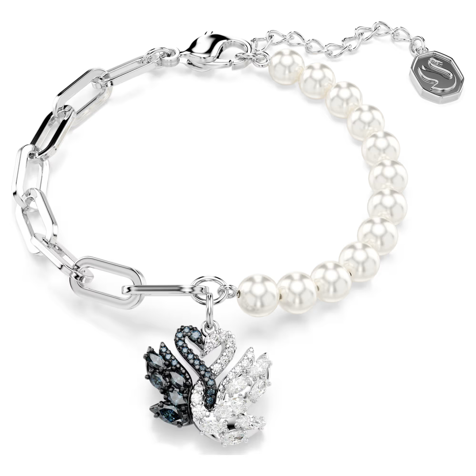 Swan Black Mixed Metal Finish Bracelet Crystal Pearl New