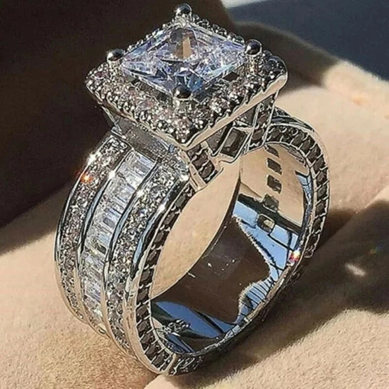 Women’s Stainless Steel Round Cut Cz Engagement Ring Band Size 5-12