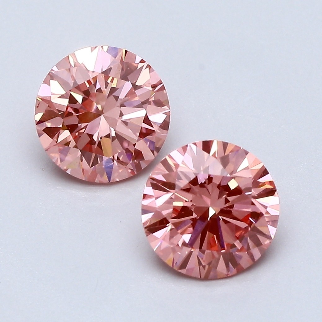 Fancy Vivid Pink Round Pair 1.03 Cts VS2 Lab Grown CVD Diamond for Earring