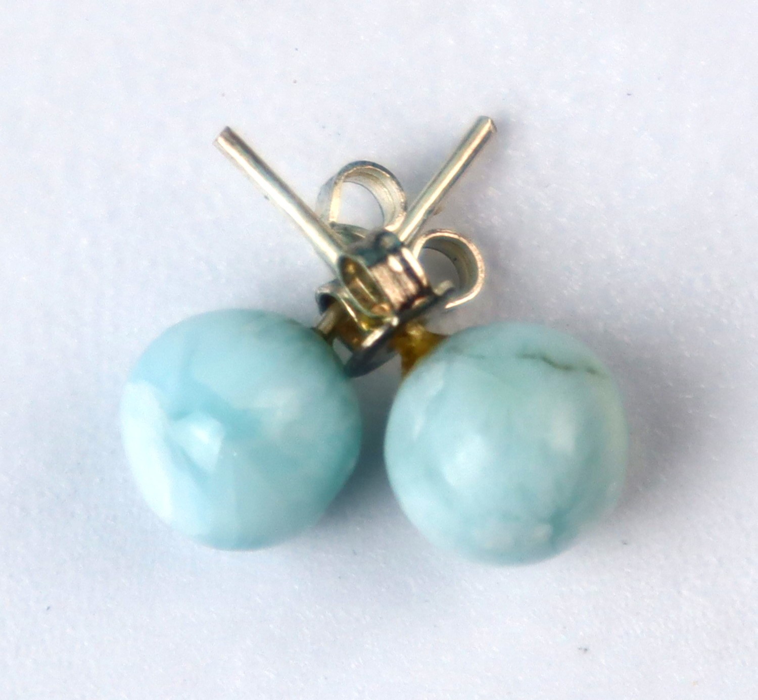 Genuine Dominican Blue Larimar Unique 925 Sterling Silver Earrings 0.4 Inch 1.9g