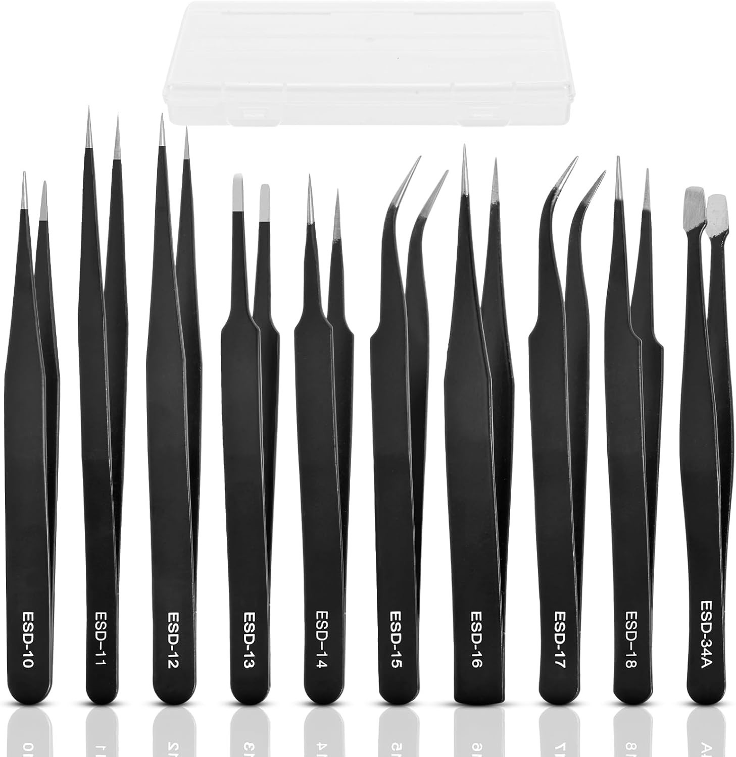 Precision Tweezers10Pcs Set, Upgraded Anti-Static Stainless Steel Tweezers with
