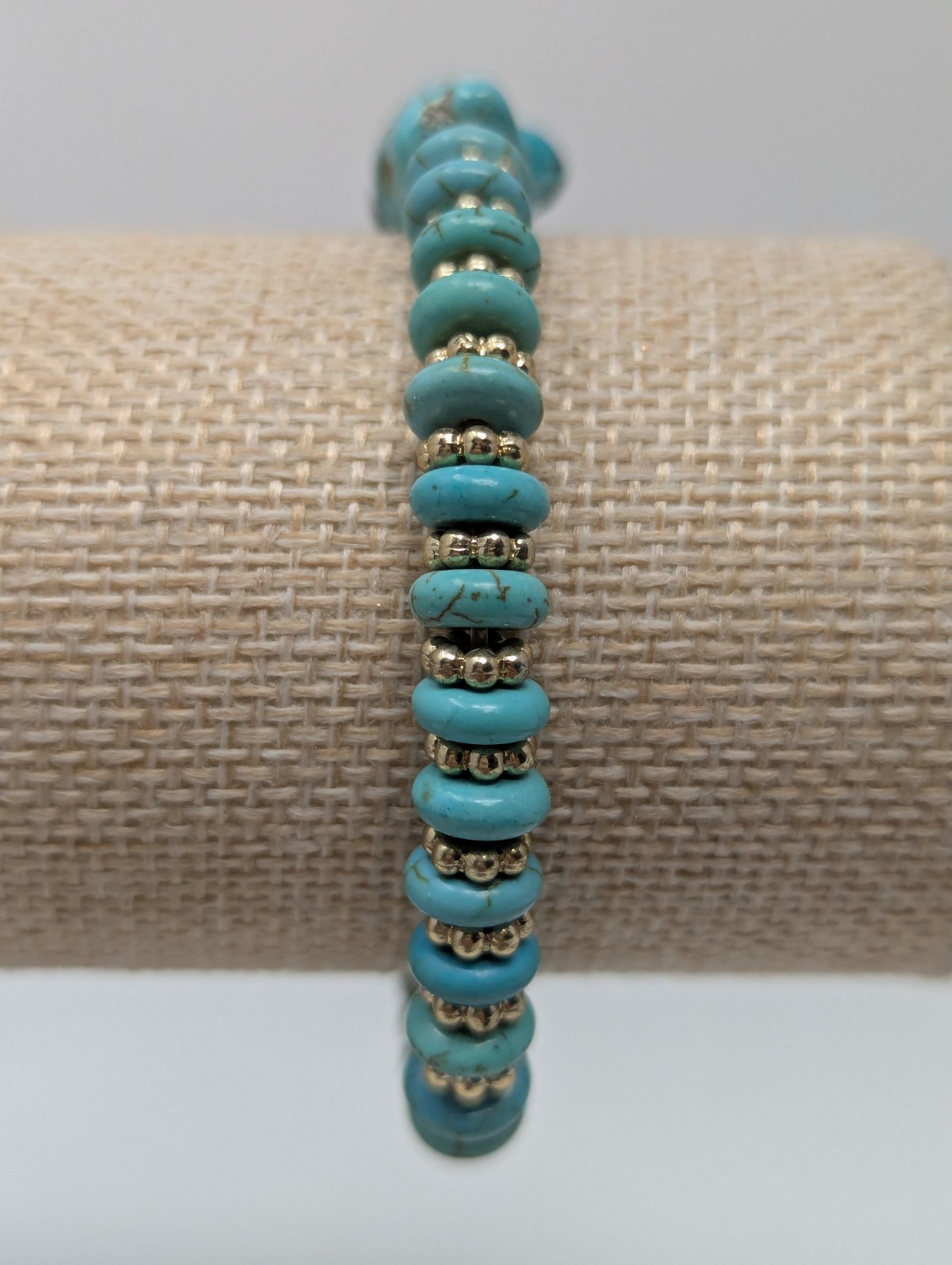 Turquoise Nugget Bead Bracelet Gold Spacer Barrel Clasp Southwestern Style Boho