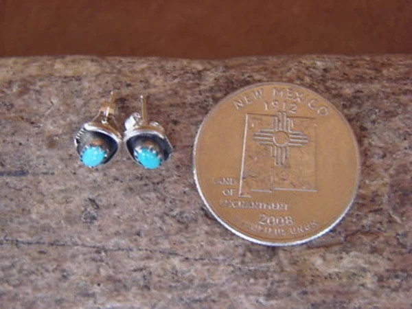 Native American Sterling Silver Handmade Turquoise Stud Post Earrings – Spencer