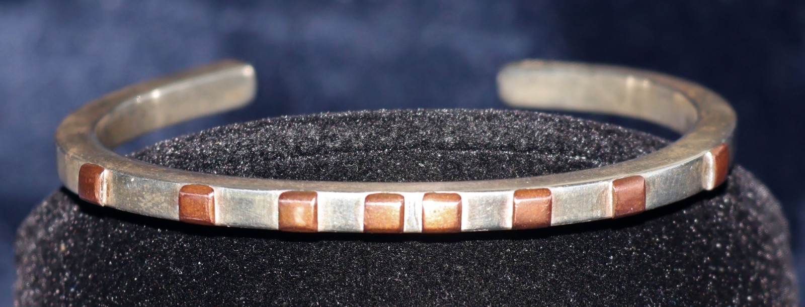 Vintage Navajo Sterling Silver 2.25″ Copper Inlay Cuff Bracelet Southwest 25.8g