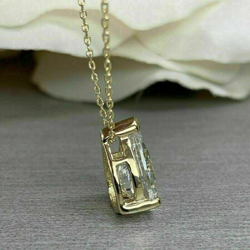 2Ct Pear Cut Lab-Created Diamond Solitaire Pendant Chain 14K Yellow Gold Plated