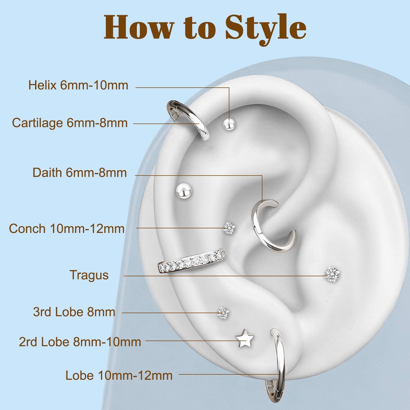 jagosen Flat Back Stud Earrings Cartilage Small, Sliver-20G(0.8mm)