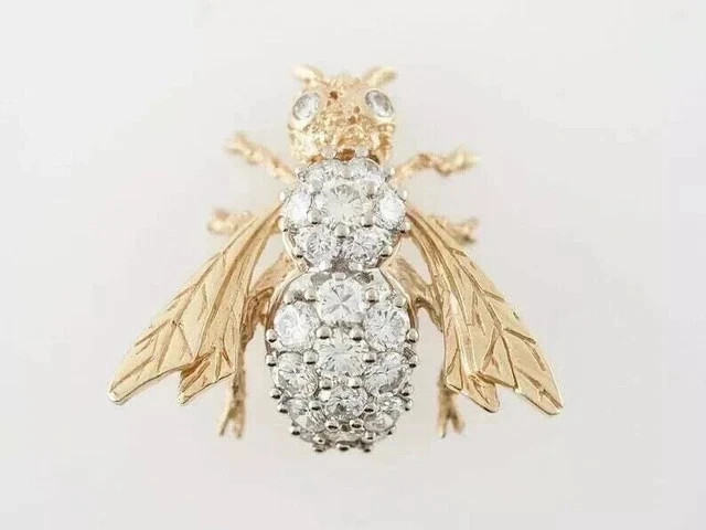 2Ct Round Cut Lab Created Diamond Bee Design Pin Brooch 14k Two Tone Gold Plated