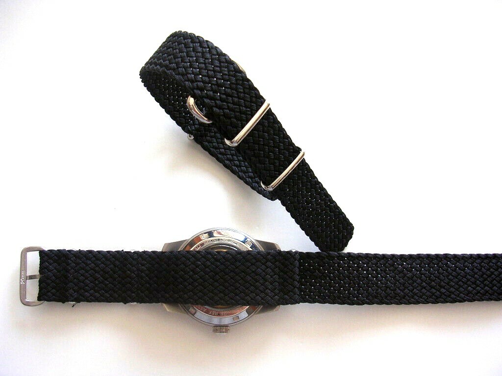 Braided woven SS NATO G10 ® Premium Black nylon watch strap Bond IW SUISSE 18mm