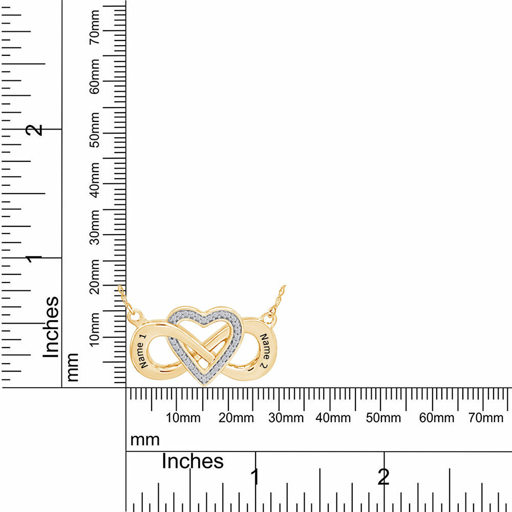 Natural Diamond Infinity & Heart Engravable Necklace in 14k Yellow Gold Plated