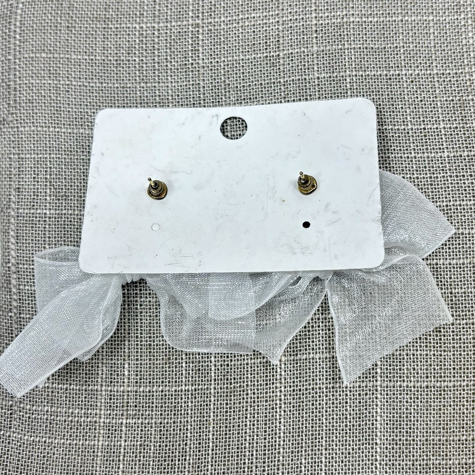 New UYN UYN Design/Korea 925 Post GoldTone Earrings Glass Stone Sheer Ribbon Bow