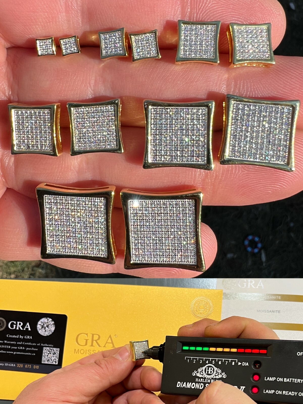 Moissanite Square Kite Earrings Passes Tester 4mm-18mm 14k Gold Plated Over 925