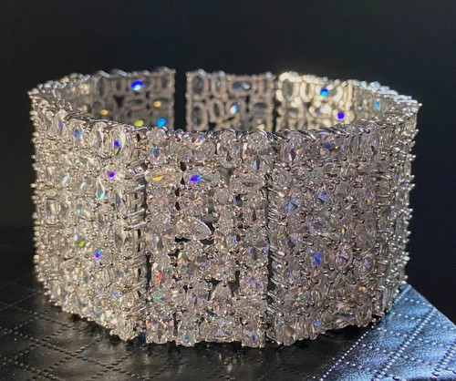 106 CTW Simulated Diamond Bracelet 18k White Gold Plated Elegant Wedding Jewelry