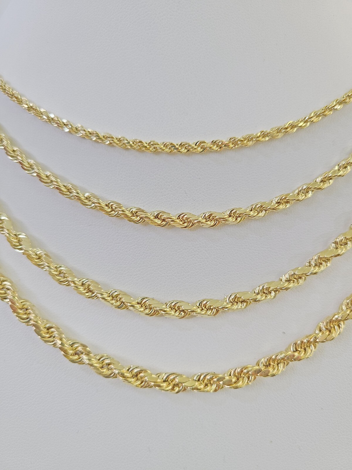 Solid 14K Yellow Gold Rope Chain Necklace Men Women 3mm–6mm 18–30 Inch Real Gold