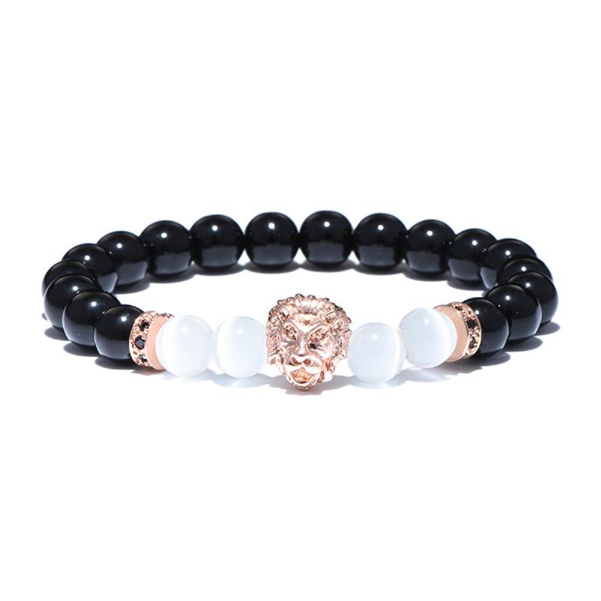 Natural Stone Obsidian Moonstone Beads Bracelet Animal Head Lion -1x at Random