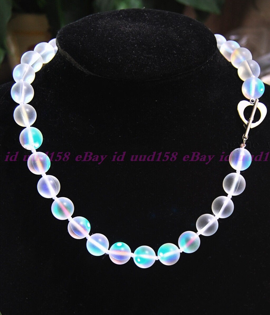 6-12mm White Gleamy Rainbow Moonstone Round Beads Necklace Bracelet Earrings AAA