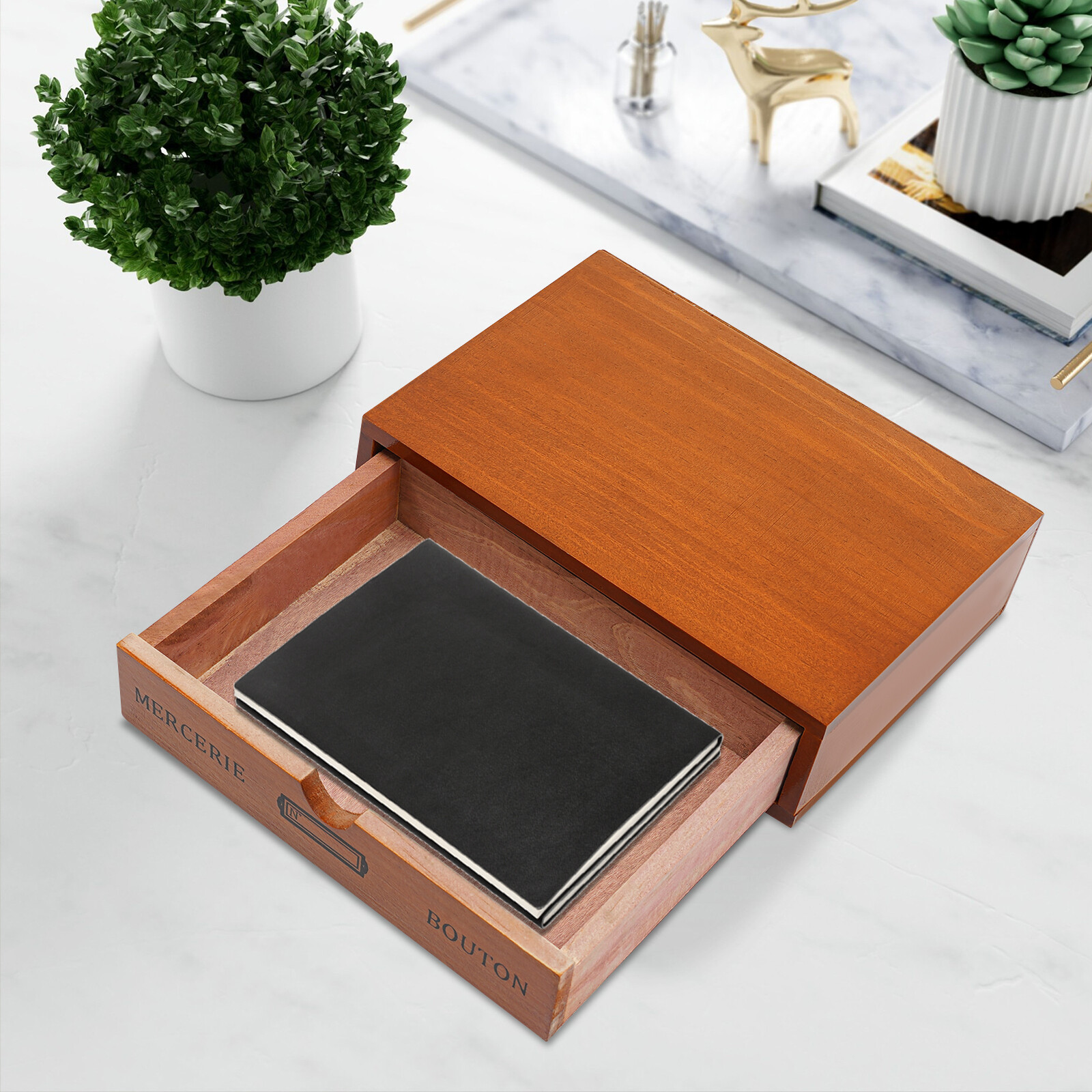 Single-Drawer Storage Box, Wooden Desktop Jewelry Organizer, Desktop Drawer Box