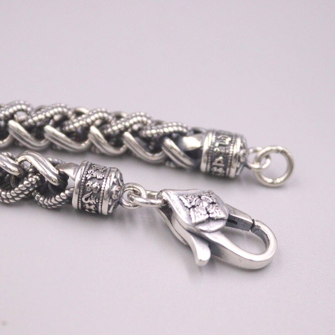 Pure S925 Sterling Silver Bracelet Vintage Lobster Round Wheat Link 7.9inch