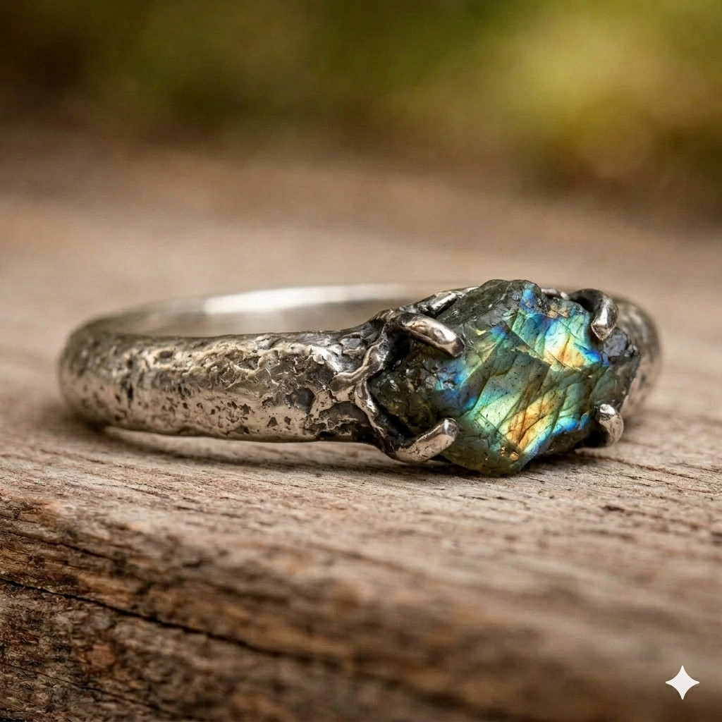 Raw Labradorite 925 Sterling Silver Band Ring Signet Ring Mens & Womens Ring