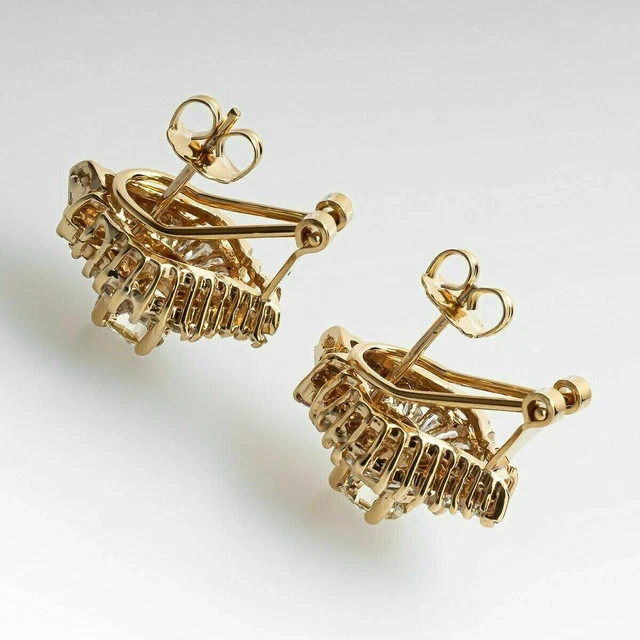 2Ct Round Baguette Cut Lab Created Diamond Stud Earrings 14k Yellow Gold Plated