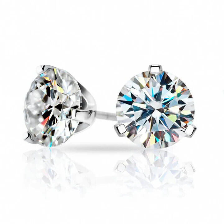 14K Gold GRA Certified D-VVS1 Round Moissanite Martini Push Back Stud Earrings