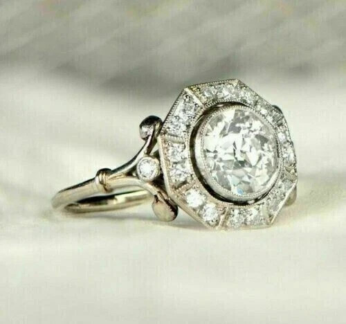 Art Deco Vintage Style Lab Created Diamond 14K White Gold Finish Engagement Ring