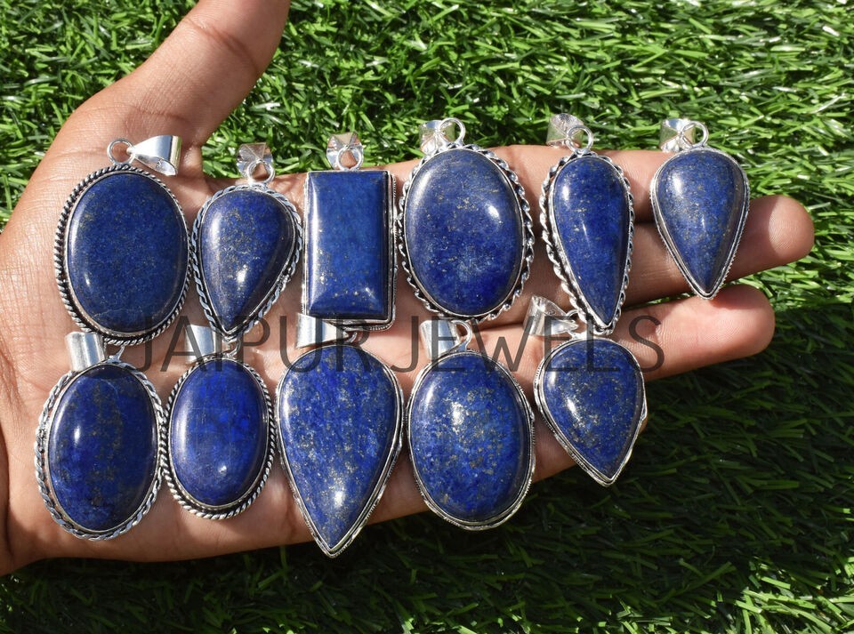 1-1000 Pcs Lapis Lazuli Gemstone Handmade Pendant Lot Bulk: Silver Plated WH-6