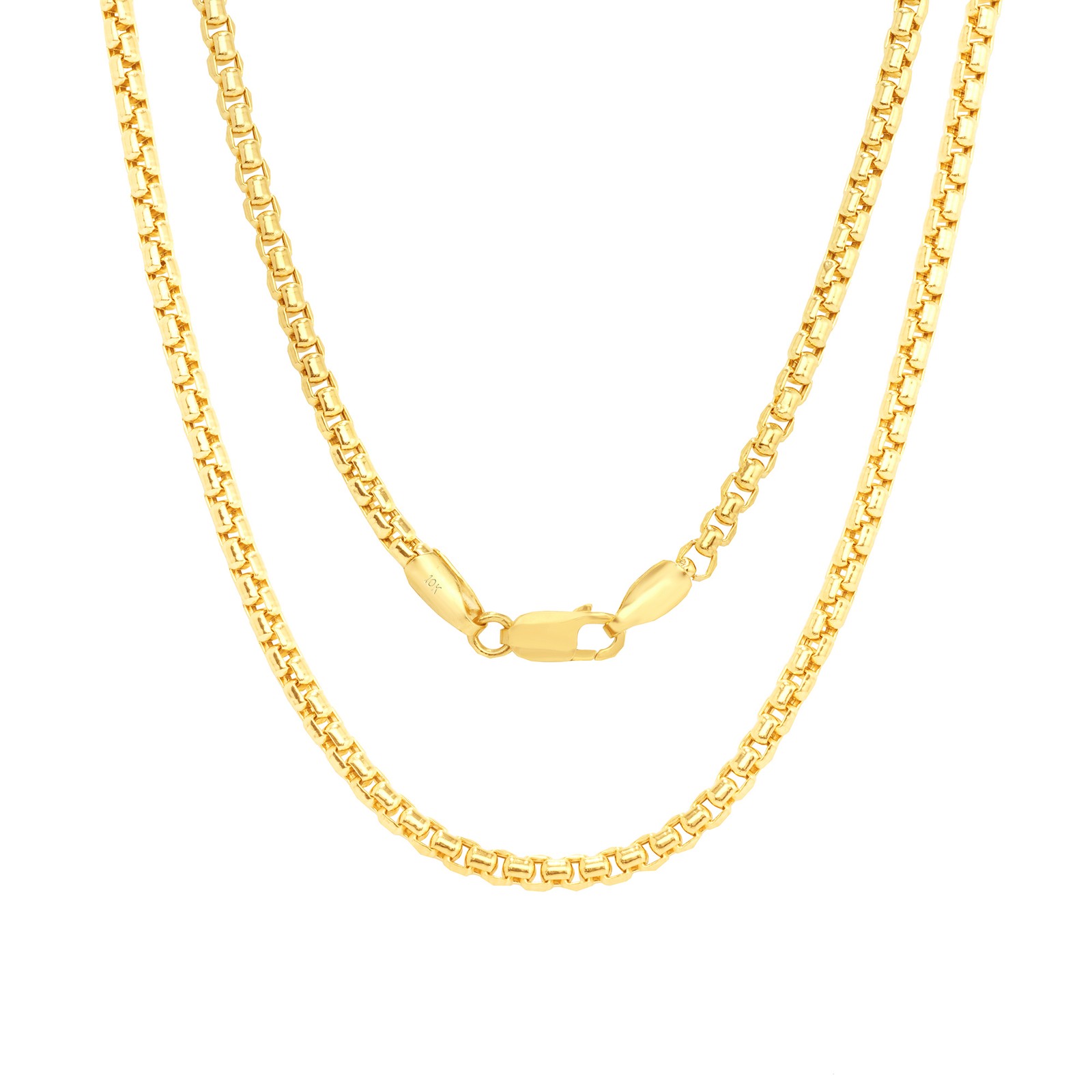 10K Yellow Gold 2.5mm Venetian Round Box Chain Link Necklace Mens Women 16″- 30″