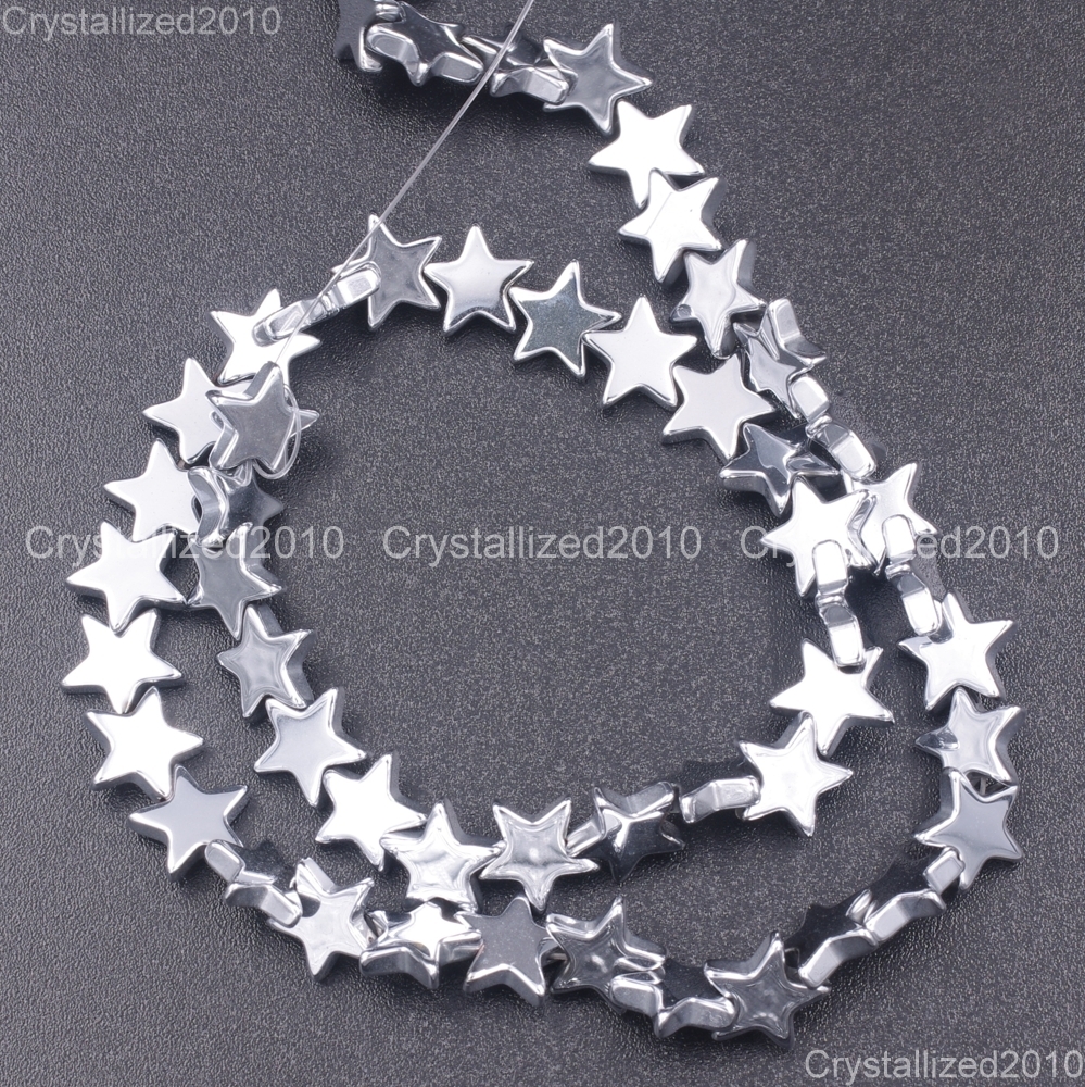 2 Strands Natural Hematite Gemstone Flat Star Beads 6mm 8mm 10mm Silver Gold 16″