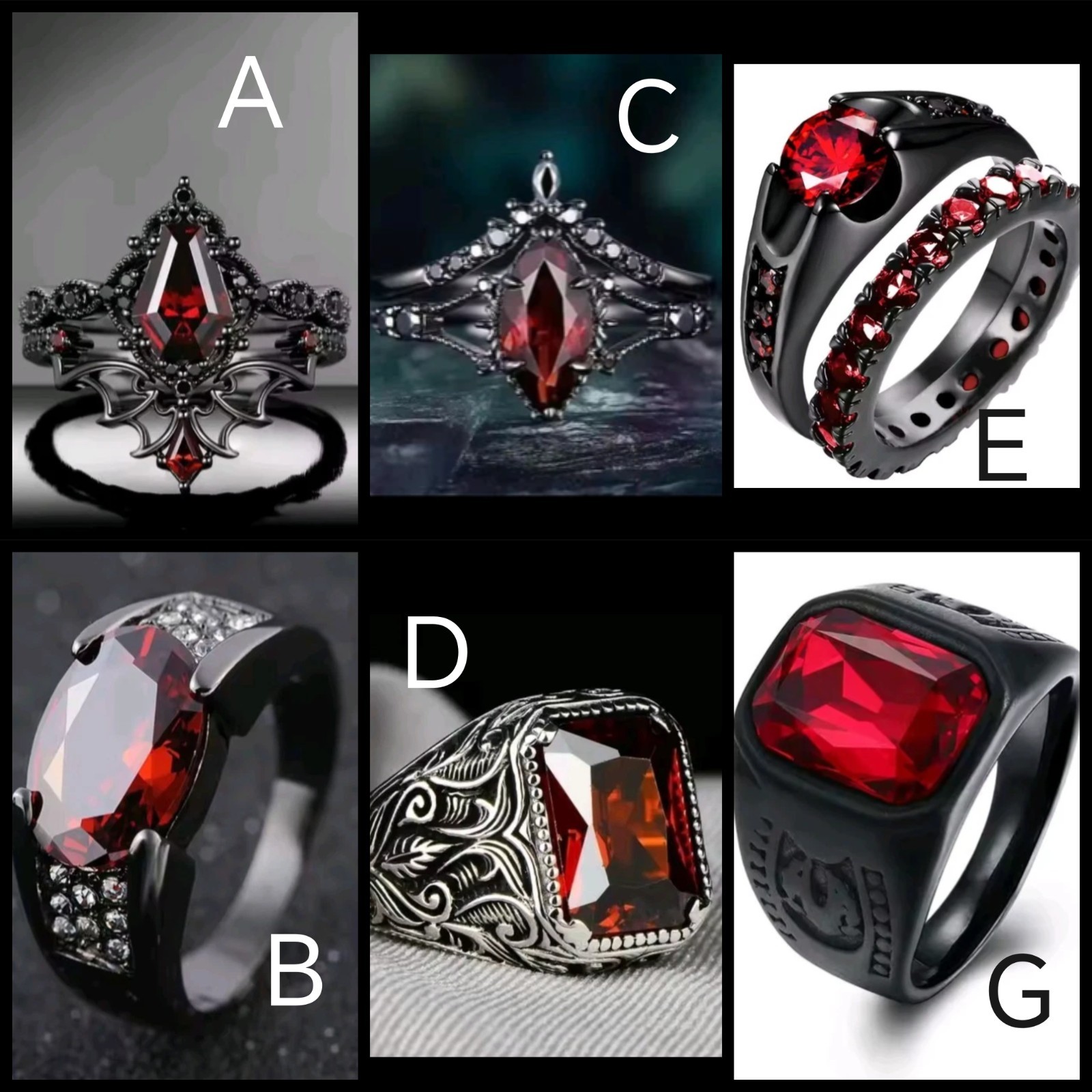 Enchanting Red Black Couple Ring His/Her Made for Lovers Valentine’s Day Edition