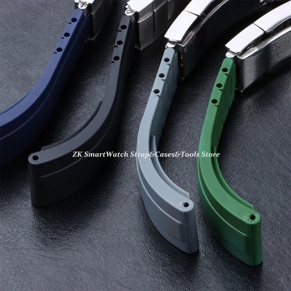 Silicone Rubber Watch Strap Stainless Steel Folding Buckle Black Wristband 20mm