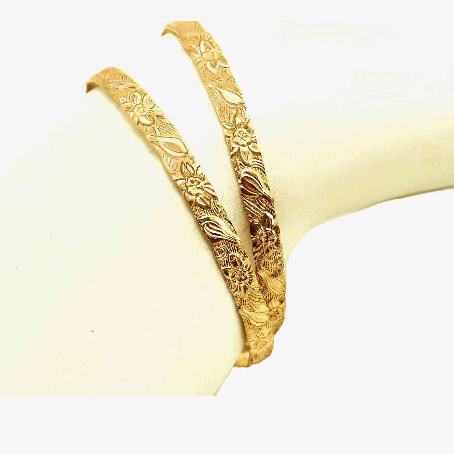 Vintage Bangle Set – Floral Etched Pair of Bangles for Small Adult Wrists -Teens