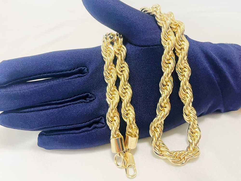 10K Yellow Gold SOLID Rope Chain Necklace Diamond Cut Real Gold 10mm 22inch