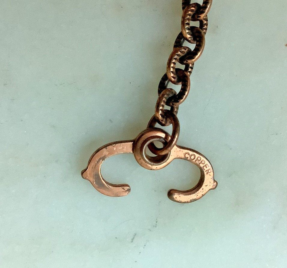Solid Copper Bracelet Vintage Etched Links Unisex, Signed 6.5” Estate Jewelry