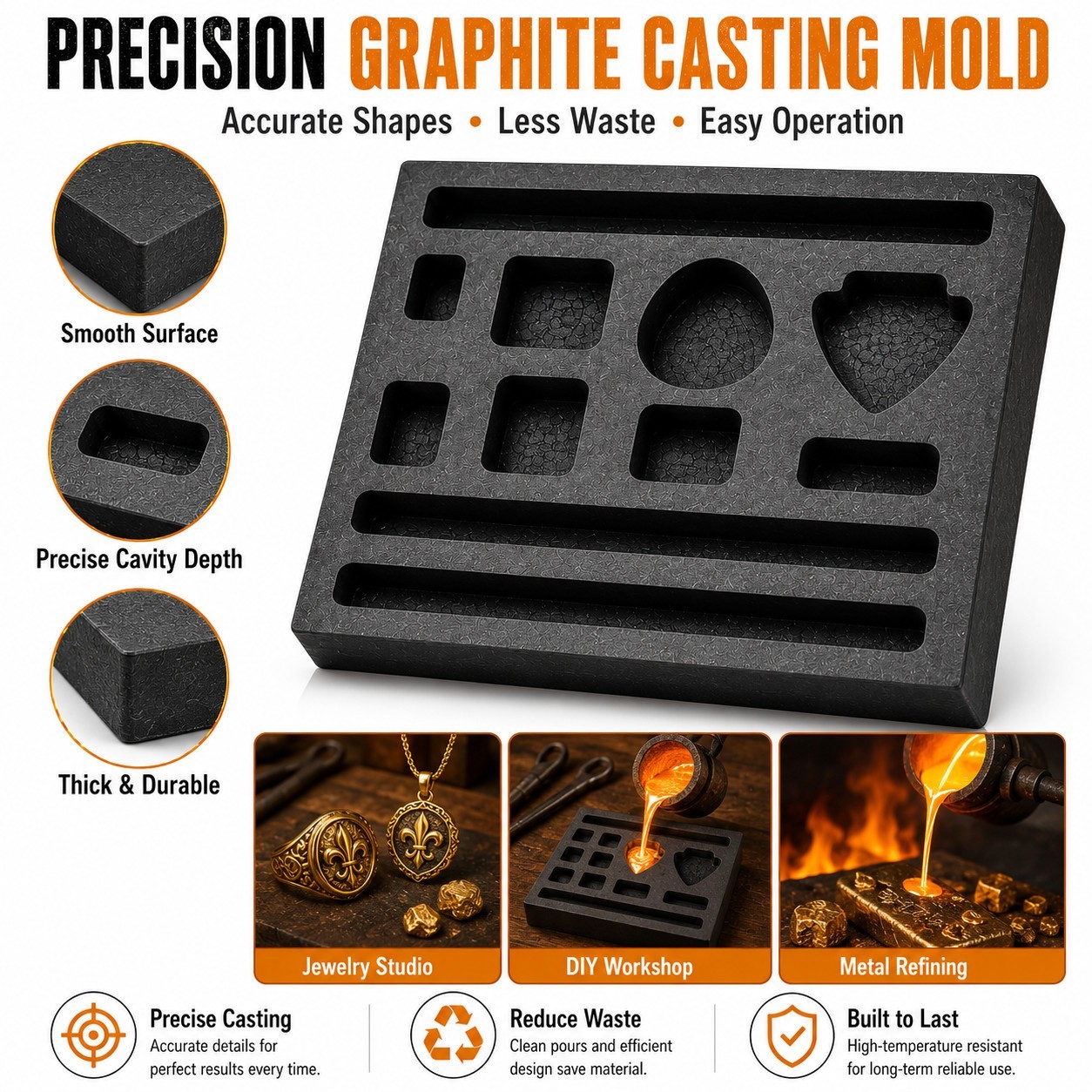 11 Cavity Graphite Ingot Mold for Gold Silver Copper Scrap Melting Casting