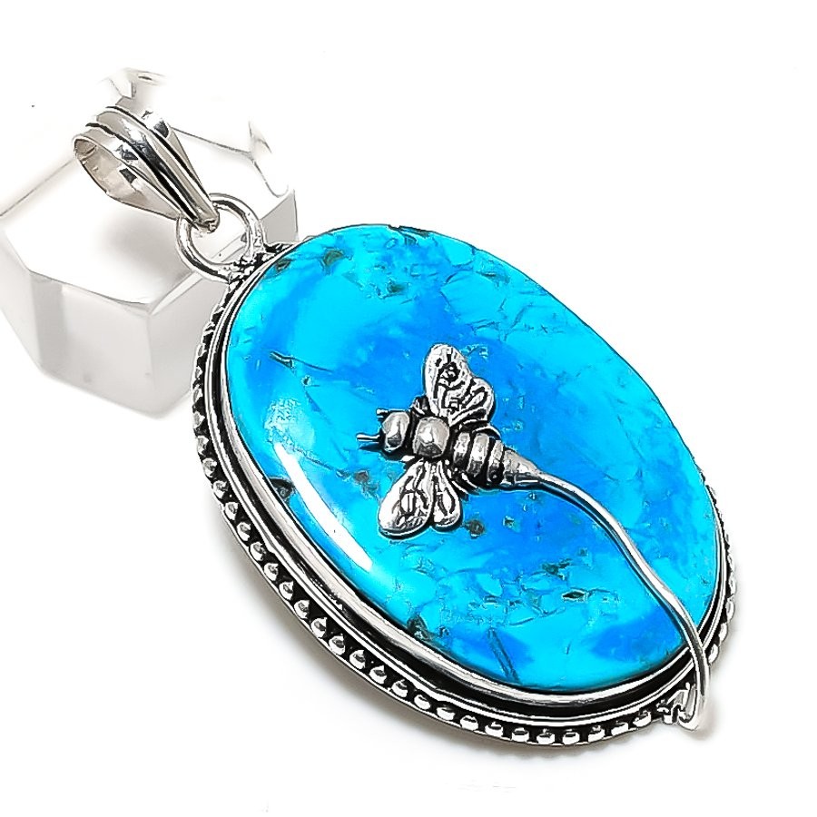 Tibetan Turquoise Gemstone 925 Sterling Silver Jewelry Pendant 2.25″ n570