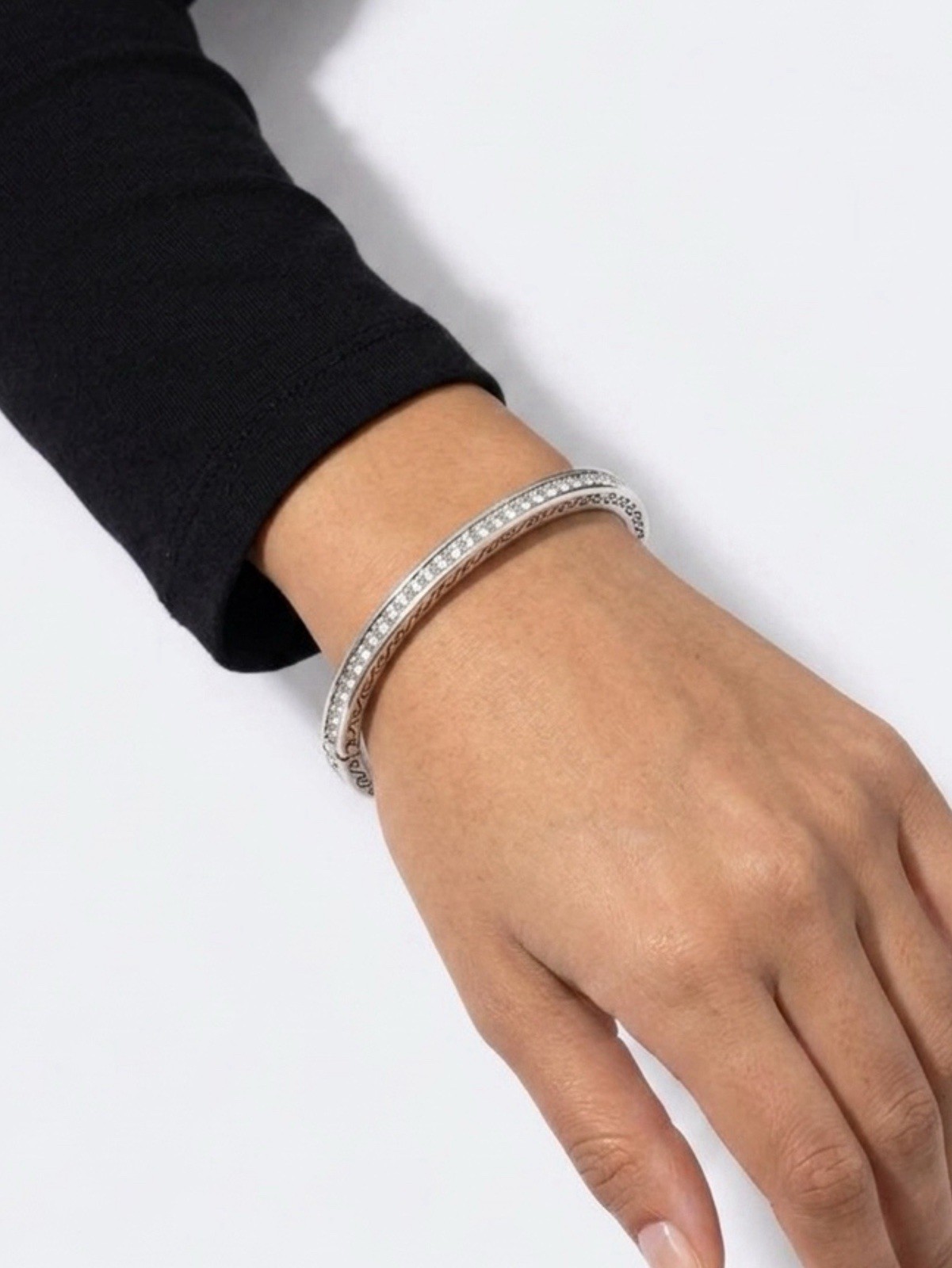Brighton Secret of Love Silver Tone Hinged Bracelet Crystal Magnetic Closure