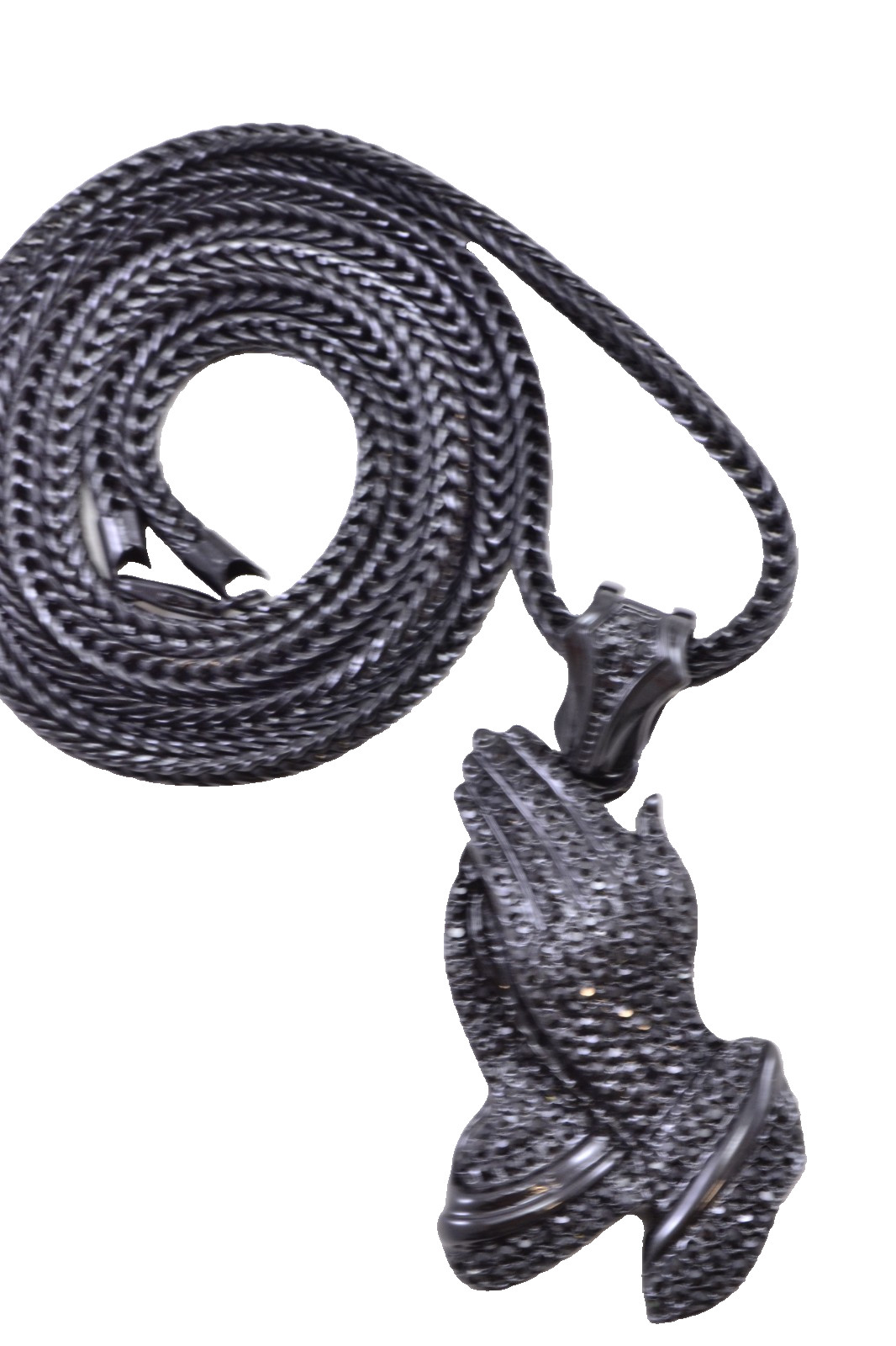 NEW! Black GP Charm Praying Hands Pendant 36”Franco Chain Last One
